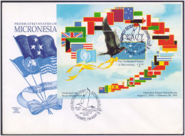 Operation Desert Shield Storm Dedicated To Those Who Served, Peace, Freedom, Flags, Bird, MS FDC Micronesia - Covers