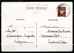 ENT12-01 : CP 80C Brun Pétain – Dept 12 (Aveyron) CASSAGNES-BEGONHES 1941 Cachet Type A5 Bis - Standard Postcards & Stamped On Demand (before 1995)