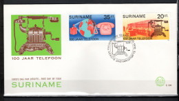 Suriname 1976 Space, Telephone Centenary Set Of 2 On FDC - América Del Sur