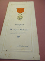 "Banquet Offert à M Auguste MADELAINE " / Menu/ Conseiller D'arrondissement/ Légion D'Honneur/ 1929     MENU330 - Menú