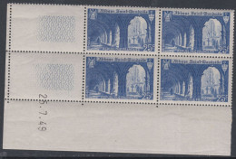 France  N° 842 XX  Abbaye De S-Wandrille En Bloc De 4 Coin Daté Du 25 / 7 / 49 ;  Sans Charnière, TB - 1940-1949