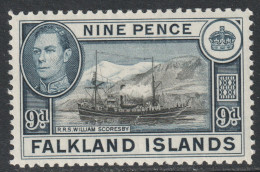 Falkland Islands Scott 90 - SG157, 1938 George VI 9d MH* - Falkland Islands