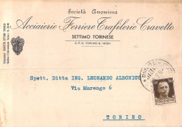 26708 " SOC. ANON. ACCIAIERIE FERRIERE TRAFILERIE CRAVETTO-SETTIMO TORINESE " CART. POST. SPED. 1939 - Otros & Sin Clasificación