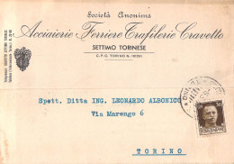 26708 " SOC. ANON. ACCIAIERIE FERRIERE TRAFILERIE CRAVETTO-SETTIMO TORINESE " CART. POST. SPED. 1939 - Andere & Zonder Classificatie