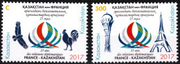 KAZAKHSTAN 2017-22 France Diplomatic Relations Set. Flags Birds Architecture, MNH - Briefmarken