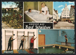 AK Bad Waldsee, Rathaus Und Verkehrsamt, Partie Am See, Unterwassermassage Und Heilgymnastik, Hallenbad  - Bad Waldsee