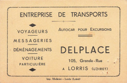 Lorris * Entreprise De Transports DELPLACE 105 Grande Rue Autocar Autobus * Carte De Visite Ancienne Publicitaire - Autres & Non Classés