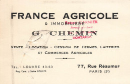 Paris 2ème * France Agricole & Immobilière G. CHEMIN Vente Laiterie Ferme * Carte De Visite Ancienne Publicitaire - Distretto: 02