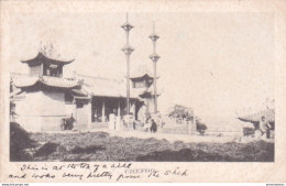 CHINA POSTCARD CHEFOO BUILDINGS TEMPLE TOP OF A HILL 1906 USED TO GUERNSEY - China