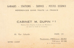 Paris 9ème * Garages Stations Service Postes Essence Cabinet DUPIN Rue Lafayette * Carte De Visite Ancienne Publicitaire - Paris (09)