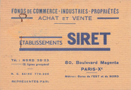 Paris 10ème * Etablissements SIRET Achat Vente Commerce 80 Bd Magenta * Carte De Visite Ancienne Publicitaire - Paris (10)