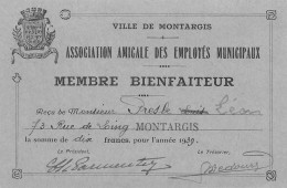 Montargis * Association Amicale Des Employés Municipaux , Membre Mr PRESLE * Carte De Visite Ancienne Publicitaire - Montargis