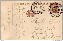 1926    CARTOLINA CON ANNULLO MESTRE VENEZIA + ESTE PADOVA - Stamped Stationery