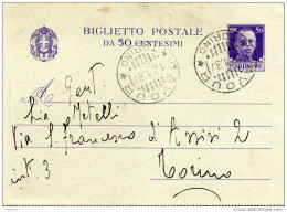 1937  CARTOLINA CON ANNULLO CAVOUR TORINO - Entero Postal