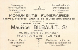Montargis * Monuments Funéraires Maurice BILBAULT Marbrier 10 Bd Du Chinchon * Carte De Visite Ancienne Publicitaire - Montargis