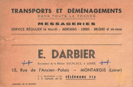 Montargis * Transports Déménagements E. DARBIER 15 Rue De L'ancien Palais * Carte De Visite Ancienne Publicitaire - Montargis