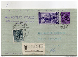 1956  LETTERA RACCOMANDATA CON ANNULLO BARI SUCCURSALE 4 - 1946-60: Marcophilie