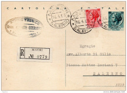 1965  CARTOLINA RACCOMANDATA CON ANNULLO MAIORI SALERNO - Entero Postal