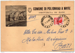 1967  LETTERA CON ANNULLO POLIGNANO A MARE BARI - 1961-70: Storia Postale