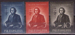 Yugoslavia 1949 France Presern, Mi 567-569 - MNH**VF - Neufs