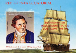 Guinea Equat. 1979, Cap. James Cook, Overp. Hawai Discovery, Block - Barche