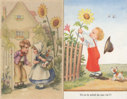 2 Cards Kids With Sunflowers . Tournesol - Tarjetas Humorísticas