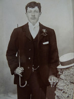 Photo CDV Grampa à Lyon  Homme élégant, Tenant Une Canne Sous Son Bras  Canotier  CA 1890- L431 - Old (before 1900)
