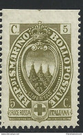 1923 SAN MARINO, N° 90  5c.+5c. Oliva Chiaro MNH/** RARA VARIETA - Abarten Und Kuriositäten