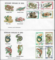 Congo Brazzaville 1911 Y&T 289 à 296 Sur 2 FDC. Reptiles. Serpents, Caméléon Et Crocodile - Serpents