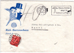 Schweiz 1939, Unfrankierter Firmen Brief V. Zürich N. Basel M. 40 C. Portomarke - Cartas & Documentos