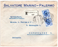 Italien 1927, Paar 1,25 L. Auf Einschreiben Brief V. Palermo N. Dänemark. - Unclassified