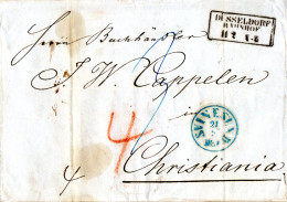 Preussen 1861, R3 DÜSSELDORF BAHNHOF Auf Porto Brief Via Schweden Nach Norwegen - Storia Postale