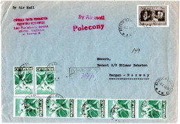 Polen 1949, 5+7x10 Zl. Auf Einschreiben Luftpost Brief V. Danzig N. Norwegen - Brieven En Documenten