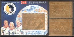 YEMEN Kingdom Space,Appolo-12 Gold Foil Set 2 Stamps Perf.+imperf.+S/Sheet MNH - Altri & Non Classificati