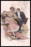 Artist Signed San Marco Romantic Couple Teatime Serie 2054 Postcard VK6530 - Sonstige & Ohne Zuordnung