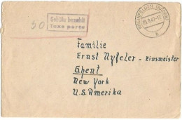 Germany France Zone Rheinfeld Baden 23sep1947 Gebhur Bezahlt Taxe Percue 50pf Cover To New York USA - Baden