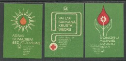 Latvia Factory Baltija (Liepaja ) , Complekt 3 Matchbox Labels Red Cross - Cajas De Cerillas - Etiquetas