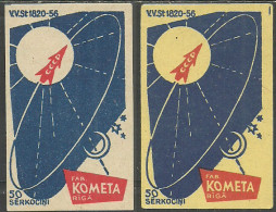 Latvia Factory Kometa ( Riga ) 2 Matchbox Labels  Space - Cajas De Cerillas - Etiquetas