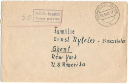 Germany France Zone Rheinfeld Baden 23sep1947 Gebhur Bezahlt Taxe Percue 50pf Cover To New York USA - Briefe U. Dokumente