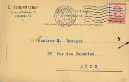 BELGIQUE - TIMBRE SUR CARTE OBLITEREE AVEC CAD BRUSSEL DU 15 MARS 1914 - Other & Unclassified