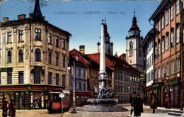 Artiste CPA Ljubljana Laibach Slowenien, Platz, Denkmal, Geschäfte, Straßenbahn - Slowenien