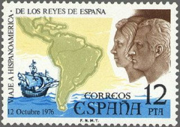 España 1976 Edifil 2370 Sello ** Viaje A Hispanoamerica De Los Reyes De España El Barco 'Santa María', Mapa De América - Nuovi