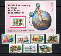 Maldives 1976 Space, Telephone Centenary Set Of 7 + S/s Imperf. MNH -scarce- - Asie