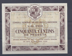 1936 ANDORRA ANDORRE CINQUANTE CINQUANTA 50 CENTIMS DE PESSETA BANKNOTE BILLET BANQUE GELDSCHEIN - Andorra