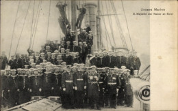 CPA Kaiserliche Marine, Kaiser Wilhelm II. An Bord Von SMS Luchs, Kanonenboot, Besatzung, GLK - Familias Reales