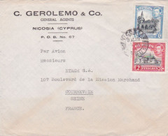 CYPRUS 1950 KGVI AIRMAIL ADVERTISING COVER NICOSIA TO FRANCE 8 PIASTRE RATE - Zypern (...-1960)