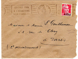 1946  CAD ALGER R P Gandon Surcharge ALGERIE 3f Rouge Envoyée à PARIS - Briefe U. Dokumente