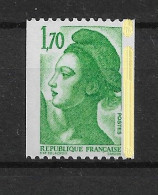 Liberté 1fr70 Vert De Roulette YT 2321e Avec N° Rouge Au Verso Et Phospho à Cheval. Rare, Voir Le Scan. Cote YT : 10 €. - Unused Stamps