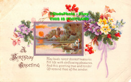 R437394 A Birthday Greetings. Lake With Boat. Postcard - Wereld