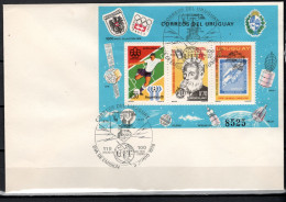 Uruguay 1976 Space, Telephone Centenary, Football Soccer, Olympic Montreal/Innsbruck S/s On FDC -scarce- - Amérique Du Sud